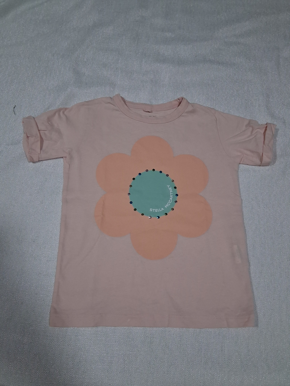 Stella McCartney Kids Peach Flower Tee with Mint Center